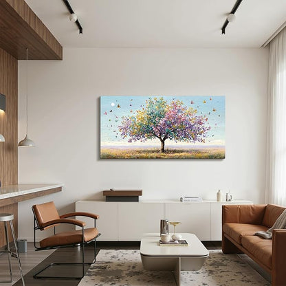SERIMINO Tree of Life Wall Art, Large Wall Decor, Landscape Wall Art, Colorful Butterfly Tree Painting, Modern Art Prints, Nature Pictures for Living Room Bedroom Office Home Decoration 20"x40"