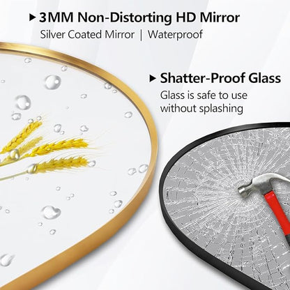 Oval Full Length Mirror, 65"×22" Wall-Mounted Floor Mirror with Metal Frame, Ultra-Clear Explosion-Proof Dressing Mirror, Simple and Classic Deco for Cloakroom/Bedroom/Living Room, Gold