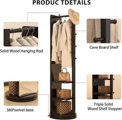 WoodsWhisper Full Length Mirror Coat Rack Solid Wood Floor Mirror 70"x16" Full Length Mirror with Stand Long Mirrors for Bedroom,Living Room (Black, 70" L x 16" W)