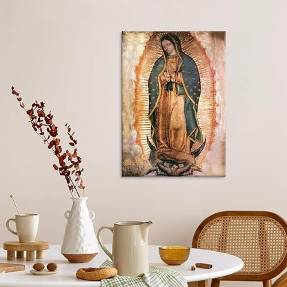 Mexico Our Lady of Guadalupe Portrait Wall Art Lamina enmarcada de Nuestra Señora de Guadalupe Painting picture Wall Decor Religion Catholic Poster Print Artwork for Altar bedroom 16x24 in Canvas