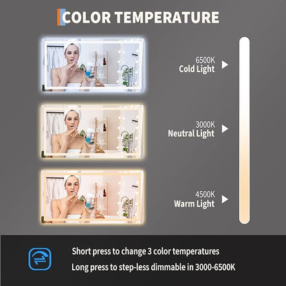 GarveeHome 50x26 LED Bathroom Mirror with Lights, Dimmable, Anti-Fog, Backlit + Front Lit, Smart Bathroom Vanity Mirror for Wall, Memory Function, Shatter-Proof (Horizontal/Vertical)