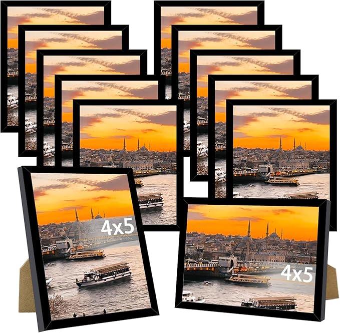 JCJMY 12 Packs 4x5 Picture Frames, Lightweight 4 by 5 Frames Bulk Set of 12 Collage Wall Decor Photo Frames Set for Wall and Tabletop, Black