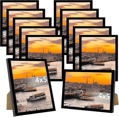 JCJMY 12 Packs 4x5 Picture Frames, Lightweight 4 by 5 Frames Bulk Set of 12 Collage Wall Decor Photo Frames Set for Wall and Tabletop, Black