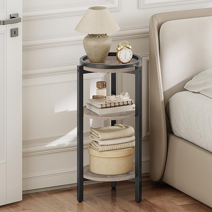 HOOBRO Small Round Side Table, 3-Tier Tall Coffee Drink Table for Sofa Couch, 28.7" H Slim Nightstand, Circle Accent End Table for Living Room, Corner, Bedroom, Greige BG182BZ01