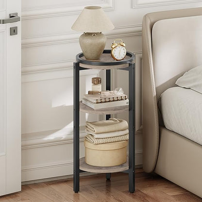 HOOBRO Small Round Side Table, 3-Tier Tall Coffee Drink Table for Sofa Couch, 28.7" H Slim Nightstand, Circle Accent End Table for Living Room, Corner, Bedroom, Greige BG182BZ01