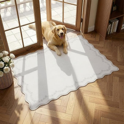 GarveeHome Scalloped Entryway Rug, 2x3 Solid Beige Washable Front Door Rug Indoor Entrance Floral Carpet Non-Slip Low Pile Throw Rugs for Kitchen Floor, Powder Room, Entry, Bathroom, Kids Room