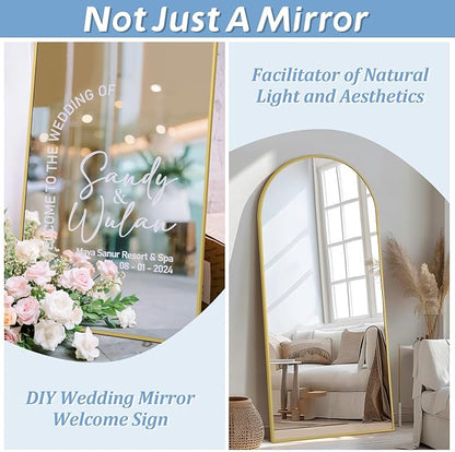 76"X34" Large Floor Mirror Full Length, Gold Arched Full Length Mirror with Stand, Hanging or Leaning Standing Full Body Mirror for Bedroom Living Room Gym, Tempered Glass