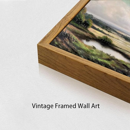 OIQArtOIQ Vintage Landscape Canvas Wall Art Framed Natural Scenery Painting Artwork Prints France Country Wilderness Farmhouse Decor Pictures Kitchen Bedroom Living Room Bathroom