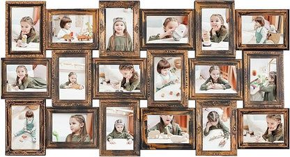 HELLO LAURA - 4x6 Picture Frame Collage With 18 Openings for Wall - Large Photo Frame Collage Wall Decor for Living Room Bedroom - Rusted Gold