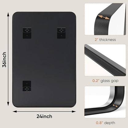 NEWBULIG 24"x36" Black Wall Mirror, Bathroom Mirrors for Over Sink, Matte Metal Framed Vanity Mirror with Tempered Glass, Entryway, Living Room, Bedroom