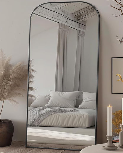 Antok Full Length Mirror, 71"x32" Floor Mirror Freestanding, Arched Floor Standing Large Mirror Full Body Mirrors with Stand for Bedroom, Hanging Mounted Mirrors for Living Room, Black