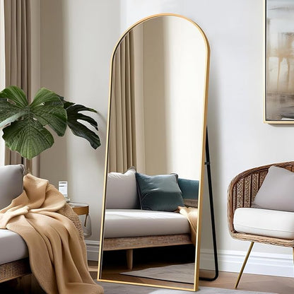 Simple Deluxe Arched Full Length Mirror, 65"×24" Large Floor Mirrors, for Wall Door Bedroom Bathroom Living Room (Gold)