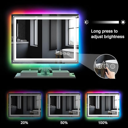 Snowdool LED Mirror for Bathroom, 48"X30" with 8 RGB Backlit +3 Front Lit (Adjustable Individually), Anti-Fog, Large Lighted Bathroom Vanity Mirror for Wall,Shatterproof,Memory Function,Tempered Glass