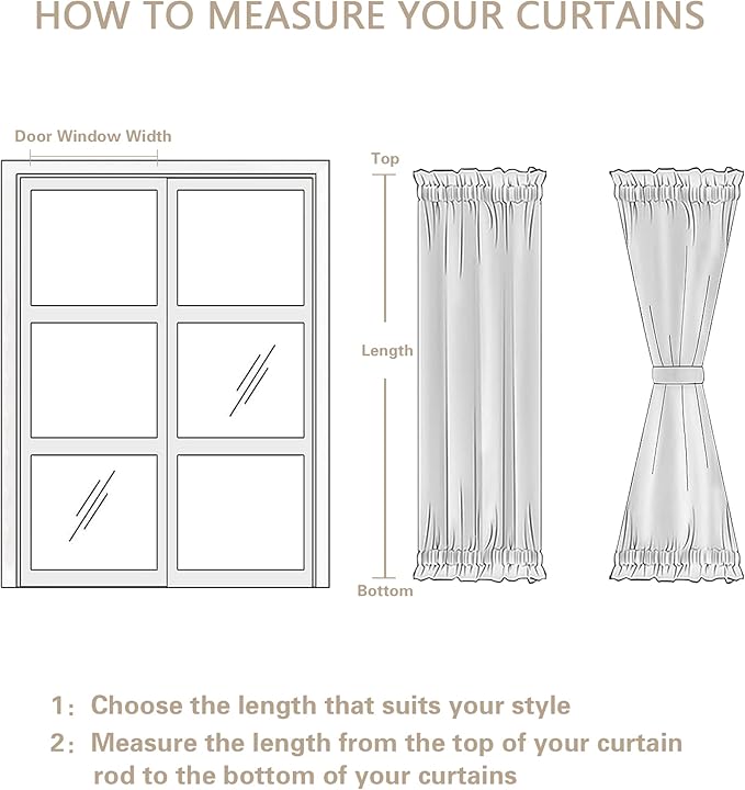 2 Pieces French Door Curtains Linen W35 x L72 Dual Rod Pocket Light Coffee Semi Sheer Curtains for French Door with Tieback for Privacy Protection Light Filtering for Kitchen Dining Room