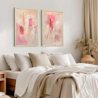 Tocliky Abstract Wall Art Neutral Modern Canvas Painting Decor Pink Beige Minimalist Wall Art Contemporary Abstract Poster Artwork for Living Room Bedroom 12x16 Inch Wood Frame Set of 2