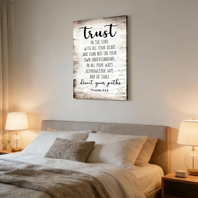 Proverbs 3:5-6 Trust in the Lord with All Your Heart Canvas Wall Art Christian Bible Scripture Poster Print Artwork for Office Church Living Room Bedroom 24x36 in