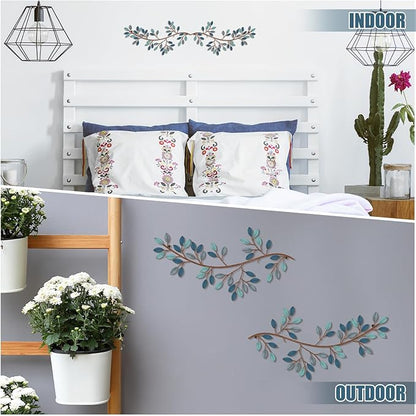 Hotop 2 Pieces Metal Tree Leaf Wall Decor Vine Olive Branch Leaf Wall Art Wrought Iron Scroll Sculptures Above the Bed, Living Room, Outdoor Decoration(Classic Style,Blue)