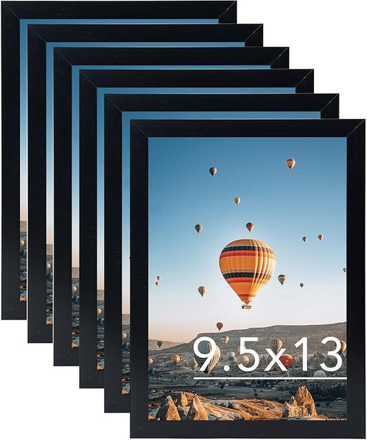 JCJMY 9.5x13 Picture Frame Set of 6 Black for Wall Hanging, Wall Mounting Horizontally or Vertically, 9.5 x 13 Wall Gallery Poster Photo Frame with Shatter Resistant Plexiglass, 6 Pack, Black