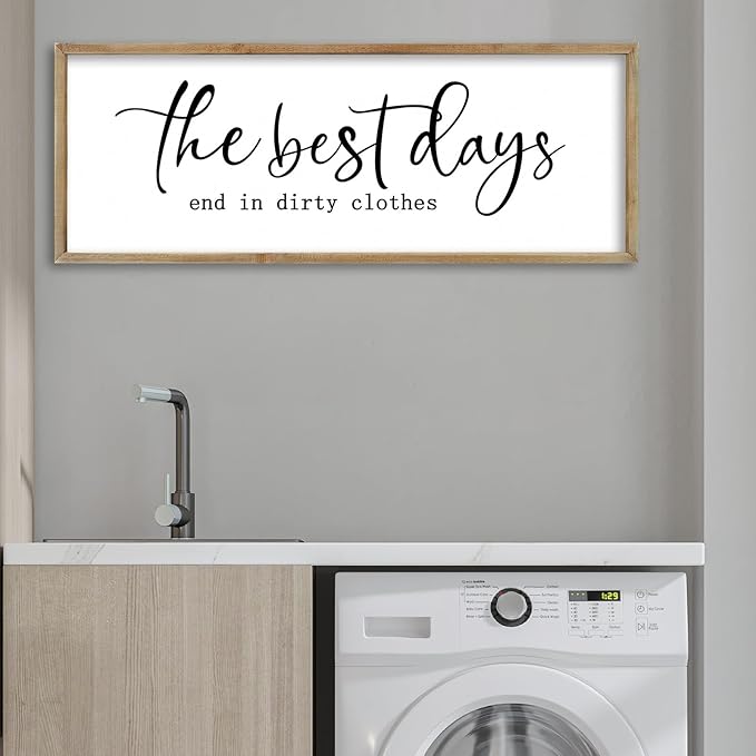 FZMHASLWW Laundry Room Sign Wall Decor 32"×12" The Best Days End In Dirtiest Clothes Large Wood Framed Wall Art Hanging (Wood)