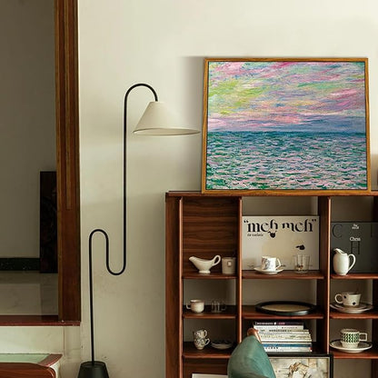 crmotu Framed Canvas Wall Art, Ocean Sunset Vintage Landscape Painting, Sea Dusk Aesthetic Art Prints, Abstract Nature Pictures Wall Decor Living Room Bathroom Bedroom Farmhouse Office Artwork 20x30in