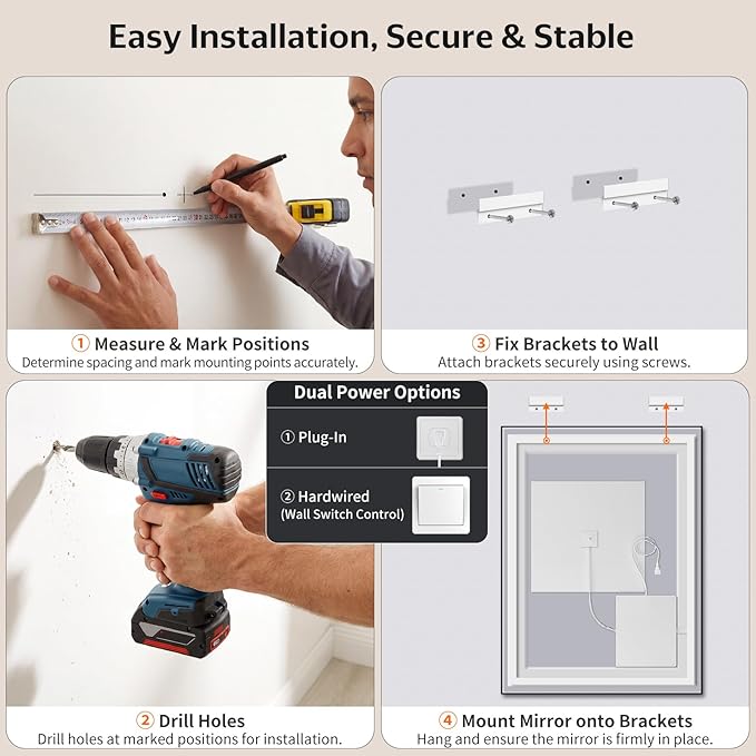 22"x30" LED Bathroom Mirror with Lights, Front & Backlit, Anti-Fog, Dimmable, 3 Color Temperature, CRI 90+, LED Mirror for Bathroom with Premium Full Aluminum Frame, Touch Control with Memory
