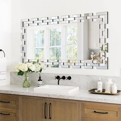 Chende Large Wall Mirrors for Decor, 47'' x 24'' Narrow Bathroom Mirror for Vanity with Frameless Glass Frame, Modern Decorative Mirror for Entryway, Living Room, Dining Room, Fireplace