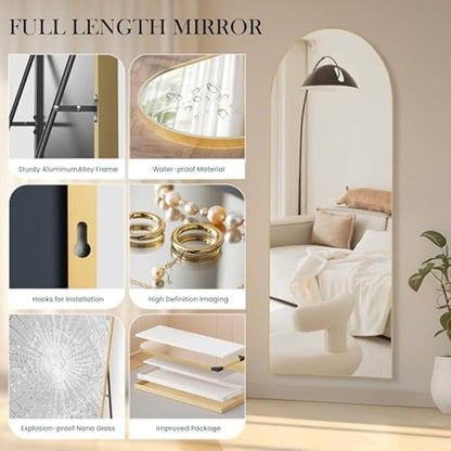 NEWBULIG Full Length Mirror, Full Body Floor Mirror with Aluminum Alloy Thin Frame, Wall or Standing Mirror for Bedroom, Living Room, Dressing Room