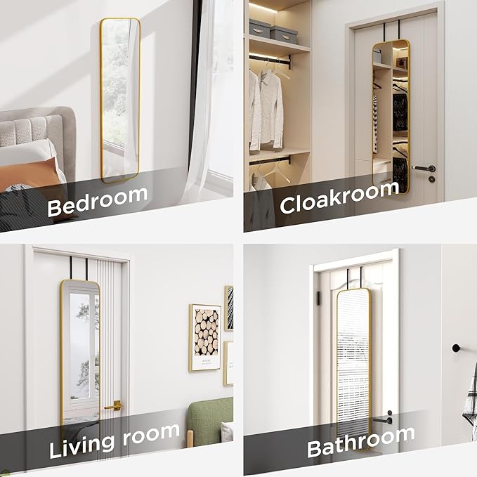 SCWF-GZ 47x14 Mirror Rectangle Full Body Length Door Hanging Wall Mounted Aluminum Alloy Metal Frame Dressing Make-up Mirrors for Entryway Bedroom Bathroom Living Room 47 14 inch Gold