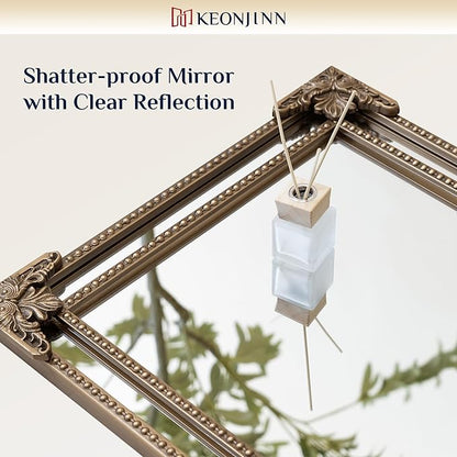 Keonjin Gold Vintage Mirror 30 x 36 Inch, Antique Mirrors Rectangle, Traditional Brass Mantel Decoration, Baroque Style Wall Decor for Hallway, Fireplace, Entryway, Living Room, Anti-Rust, Waterproof