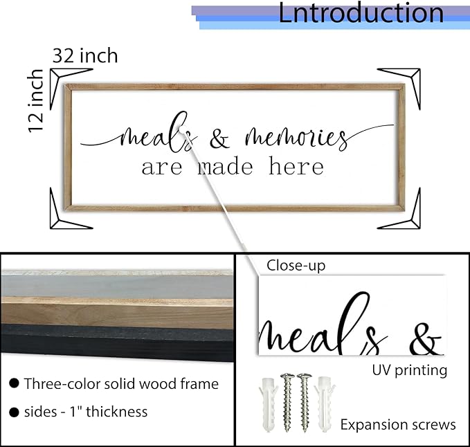 FZMHASLWW Farmhouse Kitchen Wall Decor Quote Meals and Memories Are Made Here Sign Art 32"×12" Vintage Cozy Home for Dining Room Large Rustic Wooden Framed Wall Hanging Decoration (Wood)