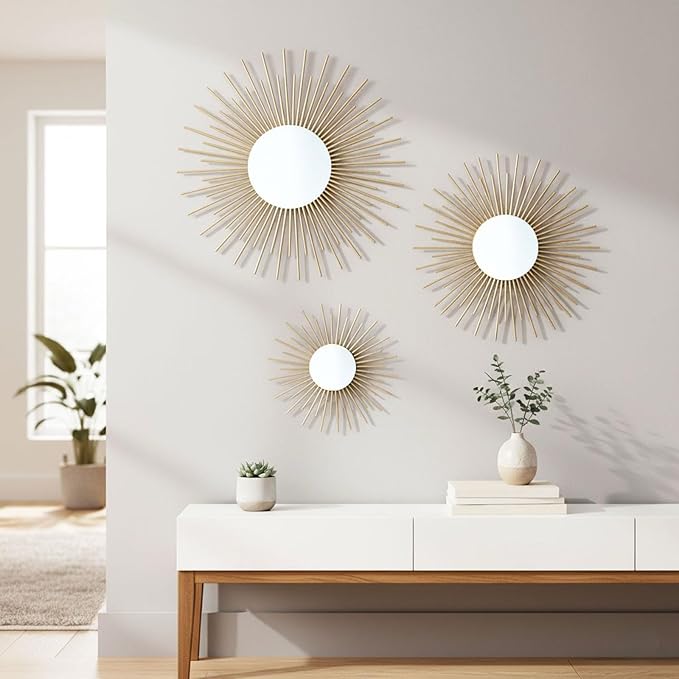 AIM & GGKK Gold Metal Wall Decor, Set of 3 Modern Metal Wall Art for Living Room, Minimalist Contemporary Gold Decor for Bedroom, Boho Accent Home Decoration