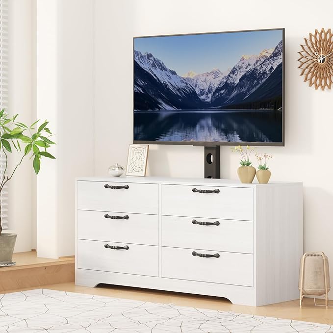 GarveeHome 47.2" Modern TV Stand with Mount for 75 Inch TVs - Adjustable Height Media Console with 6 Drawers, Sturdy MDF Entertainment Center for Living Room, Bedroom & Office