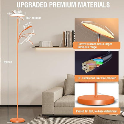 marctronic Orange Floor Lamps for Living Room, 44W/4500LM Super Bright 2 in 1 LED Floor Lamp with Remote, Stepless Dimmable
