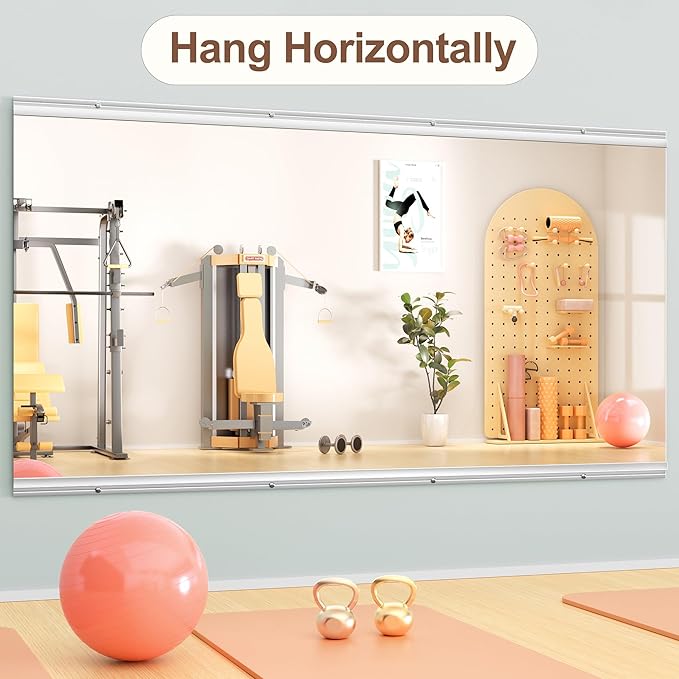 Hasipu Home Gym Mirror 71" L x 32" W - 1PC Large Full Body Mirror for Yoga, Fitness, Garage, Dance Studio, Wall-Mounted, 0.16in Tempered Glass Frameless