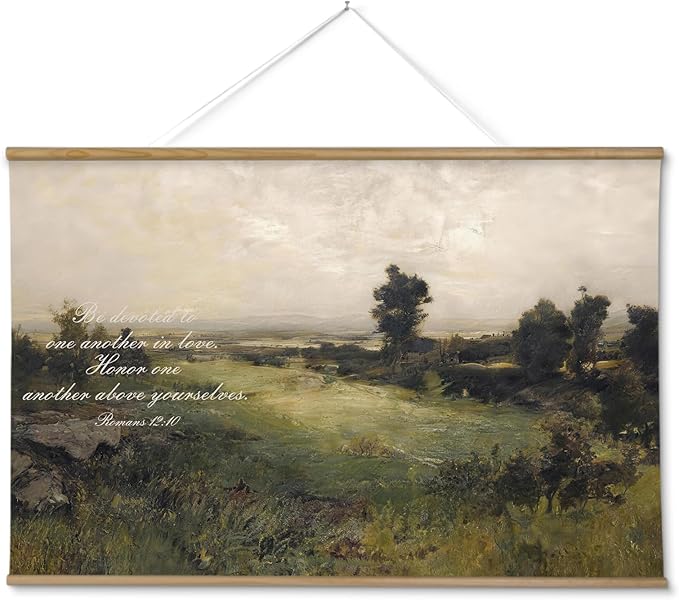 InSimSea 36x54 Large Canvas Scroll Christian Wall Art, Bible Verse Green Tree Landscape Religious Decor, Inspirational Oil Painting for Living Room, Prayer Room, Church