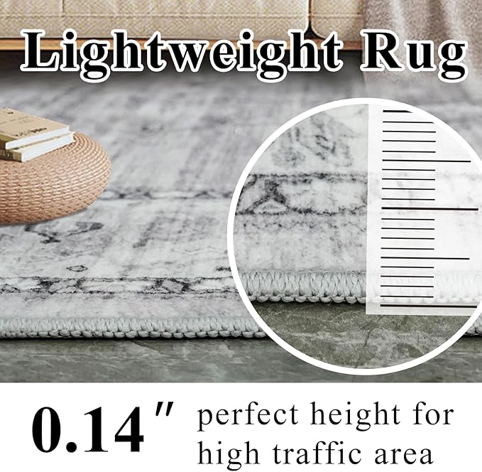 Washable Area Rugs 3x5 Entryway: Soft Ultra Thin Low Pile Mat Machine Washable Indoor Doormat Lightweight Entry Rug Anti Slip Backing Rugs for Living Room Bedroom Kitchen 3'x 5' Grey