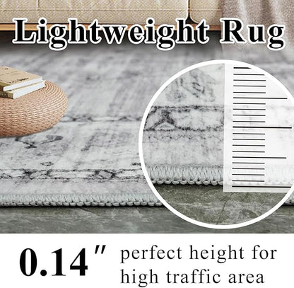 Washable Area Rugs 2x3 Entryway: Soft Ultra Thin Low Pile Mat Machine Washable Indoor Doormat Lightweight Entry Rug Anti Slip Backing Rugs for Living Room Bedroom Kitchen 2'x3' Light Grey