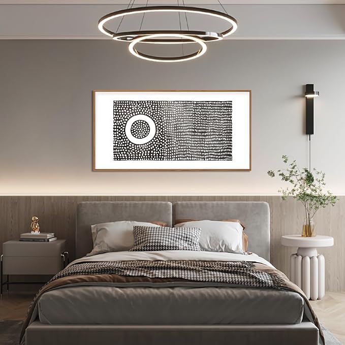 Abstract Round Dot Framed Canvas Wall Art Set,Minimalist Black and White Wall Decor,Modern Mid Century Circle Print,Neutral Geometric Artwork for Living Room,Bedroom-20 x40