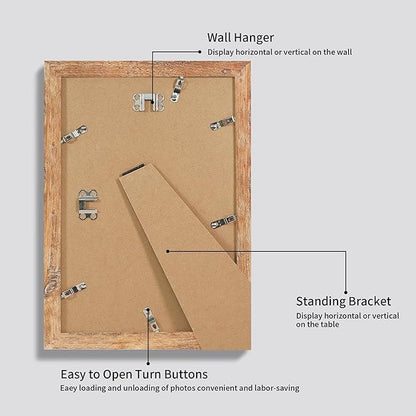 iRahmen 8x12 Picture Frame Set of 2, Rustic Brown Wood Frame with High Definition Glass, Display Pictures 6x8 with Mat or 8 x 12 without Mat for Horizontal or Vertical Tabletop and Wall Mounting