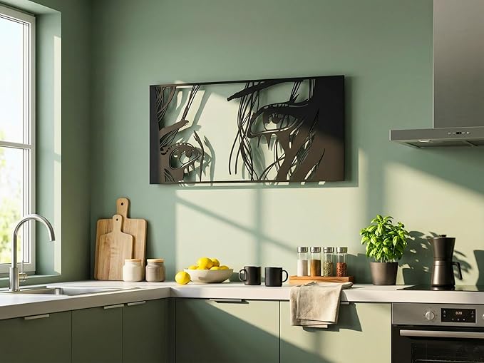Vailla Wall Art Decor Minimalist Abstract Woman Eyes Wall Decoration Wooden Modern 3D Sculptures Line Drawing Art Decor Female Wall Hanging for Bedroom Kitchen Bathroom Living Room
