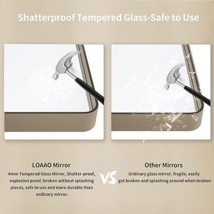 LOAAO 72”X32” Bronze Bathroom Mirrors for Vanity, Rounded Rectangle Brushed Bronze Metal Frame Mirror, Anti-Rust, Tempered Glass, Hangs Horizontally or Vertically