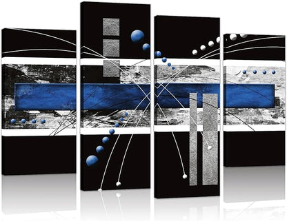 YPY Black Blue Canvas Wall Art - 4 Panels Modern Abstract Picture Set for Home Decoration - Extra Large Contemporary Painting Artwork Ready to Hang Living Room Bedroom W64 x H42