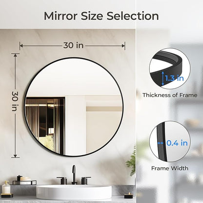 USHOWER Bathroom Mirrors for Over Sink, 30 Inch Circle Mirror with Metal Frame, Black Wall Mirror for Vanity, Entryway, Living Room, Hallway and Bedroom Decor
