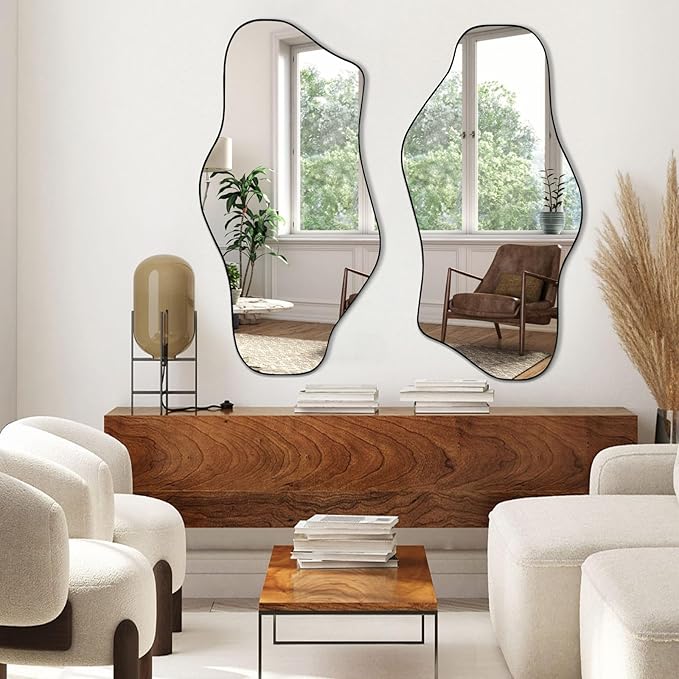 Irregular Mirror, 47.2"x23" Large Asymmetrical Wall Mirror, Odd Shaped Mirrors, Modern Abstract Frameless Mirrors for Living Room Bedroom Entryway Hallway, Horizontal or Vertical Hanging