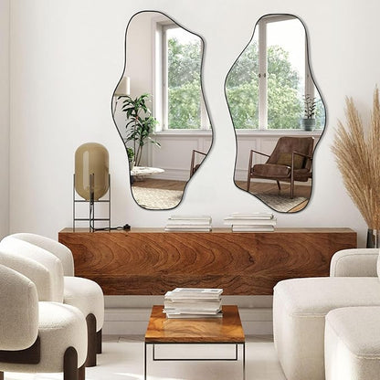 Irregular Mirror, 47.2"x23" Large Asymmetrical Wall Mirror, Odd Shaped Mirrors, Modern Abstract Frameless Mirrors for Living Room Bedroom Entryway Hallway, Horizontal or Vertical Hanging