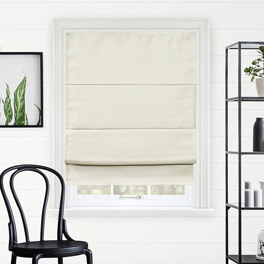 CHICOLOGY Cordless Roman Shade Window Treatment, Room Darkening Privacy Liner, True-to-Size No Deduction, Inside/Outside/Ceiling Mount, Cordless for Kids & Pets, 34" W x 64" H, Del Mar Moon Shell