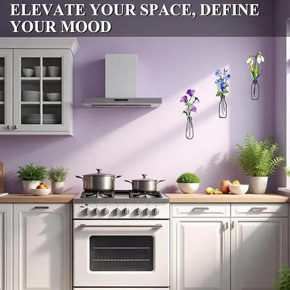 Fanjashn 3 Pcs Metal Flowers Wall Arts, Floral Art Wall Decor, Minimalist Flower Wall Decor for Living Room, Bathroom, Bedroom, Kitchen and Dining Room
