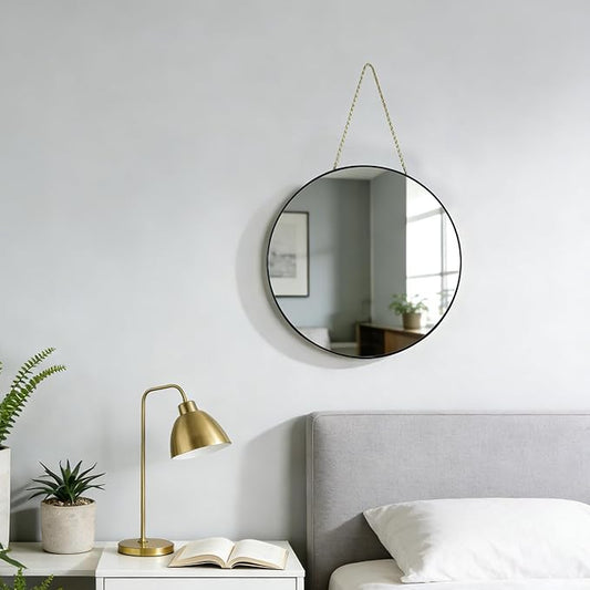Round Wall Mirror Door Mirror PVC Plastic Frame (Black, 11.8 inch)