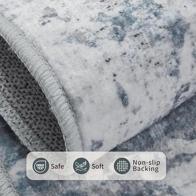 Rugxara Blue Grey 8x10 Area Rugs,Large Soft Rugs for Living Room, Blue Washable Rug, Modern Abstract Rugs for Bedroom Dining Room, Non-Slip Foldable Thin Indoor Carpet Stain Resistant(Blue Grey)