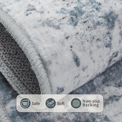 Rugxara Blue Grey 8x10 Area Rugs,Large Soft Rugs for Living Room, Blue Washable Rug, Modern Abstract Rugs for Bedroom Dining Room, Non-Slip Foldable Thin Indoor Carpet Stain Resistant(Blue Grey)